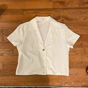 pacsun white crop collared tee with buttons
